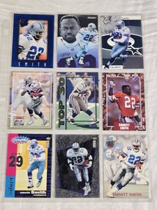 Lot of 9 Emmitt Smith Football Cards Featuring Various Brands and Special Designs