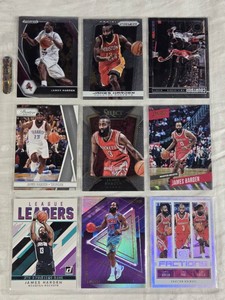 Lot of 9 James Harden Basketball Cards including Panini Prizm, Select, and Prestige