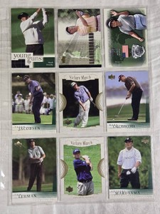 Lot of 9 Golf Cards Featuring Players Like Rory Sabbatini, Mark Calcavecchia, and Tom Lehman.