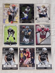 Lot of 9 Football Cards Featuring Khalil Mack Rookie, LeSean McCoy, Faulk Rookie Impact, Andrew Luck, Cam Akers Rookie and Others - Includes Rookie and Select Cards