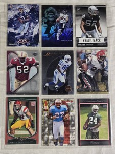 Lot of 9 Football Cards Featuring Faulk Rookie, Khalil Mack, Darrelle Revis Rookie, Eddie George, Jimmy Garoppolo, Marvin Harrison, Clay Matthews Rookie and Others