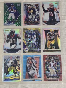 Lot of 9 Football Cards Featuring Eli Manning, Julian Edelman Chrome, Andy Dalton Finest, Andre Johnson, Tyler Lockett, Jordy Nelson, Terrell Suggs, A.J. Green, and Jameis Winston