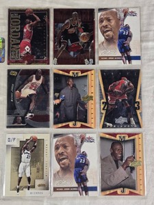 Lot of 9 Michael Jordan Basketball Cards featuring Upper Deck and Topps brands, includes Wizards and Bulls era cards