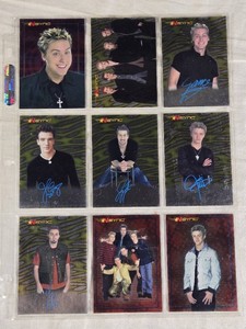 Lot of NSYNC Trading Cards Featuring Band Members and Group Shots, with Unique Autograph Facsimiles