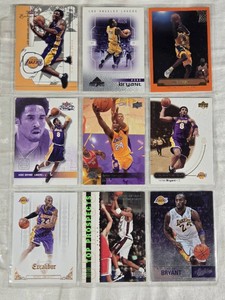 Lot of 9 Kobe Bryant Basketball Cards including Upper Deck Top Prospects, Panini, and Others