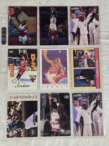 Lot of 9 Michael Jordan Basketball Cards featuring various sets and designs, including Upper Deck and Fleer.