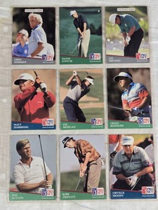 Lot of 9 Golf Cards Featuring Hal Sutton, Lee Trevino, Greg Norman, and Others from Pro Set.