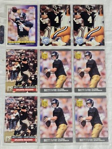 Lot of 9 Brett Favre Football Cards including Pro Set, Ultra, and Score with Atlanta Falcons - Football Cards