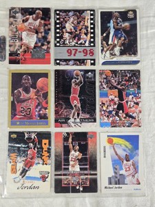 Lot of 9 Michael Jordan Basketball Cards featuring Upper Deck, Fleer, and Skybox with special editions including Slam Dunk and Air Greatness.