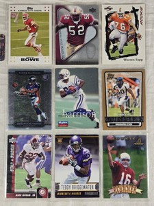Lot of 9 Football Cards Featuring Players Like Mark Ingram, Teddy Bridgewater, and Warren Sapp and includes some Rookie cards