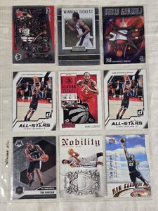 Lot of 9 NBA Basketball Cards Featuring Kawhi Leonard and Tim Duncan, including sets like Panini Contenders, Donruss All-Stars, and Upper Decks Air Clipper.