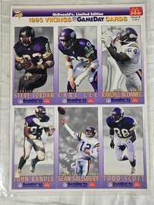 Lot of 6 Minnesota Vikings 1993 McDonalds GameDay NFL Football Cards featuring players like John Randle and Randall McDaniel.