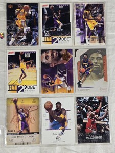 Lot of 9 Kobe Bryant Basketball Cards featuring various brands including Panini, SP Authentic, and Fleer