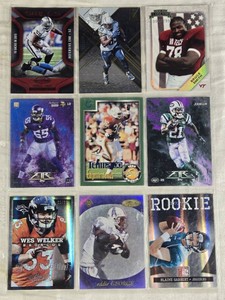 Lot of 9 Football Cards Featuring Blaine Gabbert Rookie, Chris Johnson, Wes Welker, Bruce Smith, and Others Includes Numbered Cards
