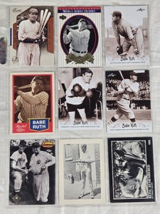 Lot of 9 Babe Ruth Baseball Cards including Flair Greats
