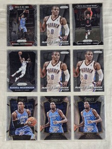 Lot of 9 Russell Westbrook and Kevin Durant Basketball Cards from Panini Prizm and Select including All-NBA and All-Star Editions - Oklahoma City Thunder Basketball Cards