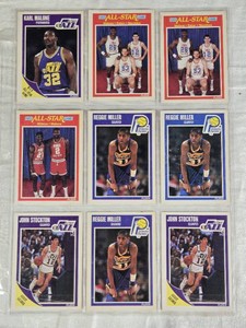 Lot of 9 Basketball Cards Featuring John Stockton, Reggie Miller, and Karl Malone