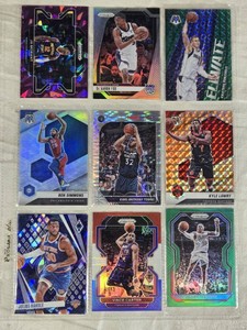 Lot of 9 Basketball Cards Featuring Players Like Vince Carter, Towns, Porzingas and Allen Iverson from Panini and Topps Sets