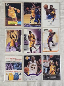 Lot of 9 Kobe Bryant Basketball Cards including Panini Prestige, Upper Deck, and TCC sets