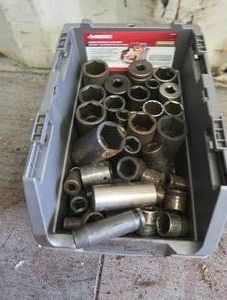 LARGE HUSKY BIN FILLED WITH MISC SOCKETS