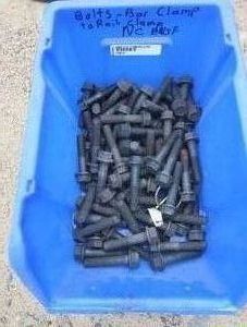 BLUE PLASTIC BINM FULL OF BOLTS