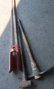KOBALT SLEDGE HAMMER, PICK AXE, AND POST HOLE DIGGER