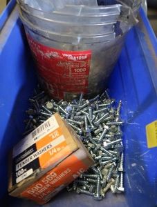 BLUE TOTE FULL OF BRAND NEWNEW SCREWS, WASHERS, FENDER WASHERS, & MORE BITS