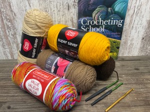 Yarn, Book and Crochet Hooks