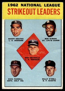 Koufax  Drysdale  Gibson 1963 Topps NL Strikeout Leaders #9 Vintage Baseball Card