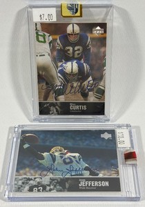 John Jefferson and Mike Curtis On-Card Autos 1997 Upper Deck NFL Legends #AL-95 and #AL-121 Football Cards