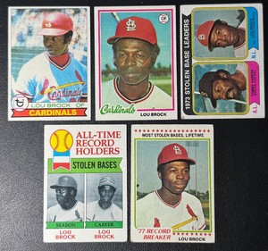 Lou Brock 5-Card Baseball Card Lot