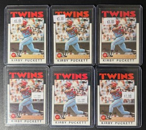 Kirby Puckett 6-Card Minnesota Twins 1986 Topps Baseball Card Lot