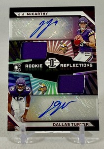 JJ McCarthy  Dallas Turner Dual Auto Relc RC 2024 Illusions Rookie Reflections #RRA-MV Minnesota Vikings Football Card