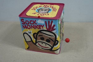 Vintage Schilling Co Sock Monkey Jack in the Box