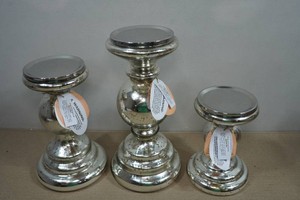 Set of Three Metallic Candle Holders - 6, 8 & 10