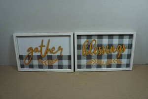 2 Decorative Framed Wall Art - Gather & Blessings - 16x10.5