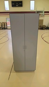 Gray Storage Cabinet with Green Trim