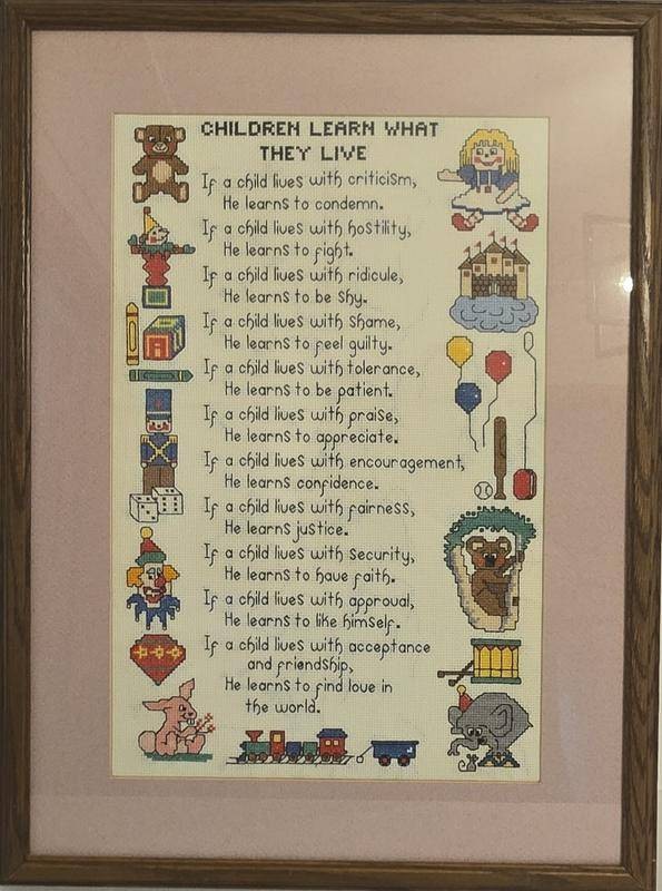 Framed Cross Stitch Children Learn What They Live for Sale in