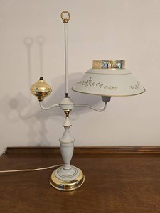Vintage Bouillotte Style Table Lamp Cream Tole Brass 29in