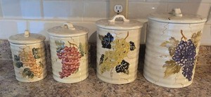 Cabernet Hand Painted Collection Ceramic Canister Set of 4 With Lids