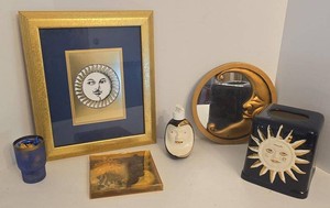 Celestial Sun Moon Stars Framed Art, Mirror & Ceramic Bathroom Set