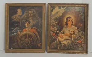 Pair of Framed Religious Prints Warner Sallman Boy Christ & Girl Lamb