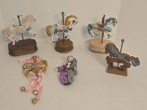 Set of 3 Carousel Horse Music Boxes Painted Horses on Wood Bases