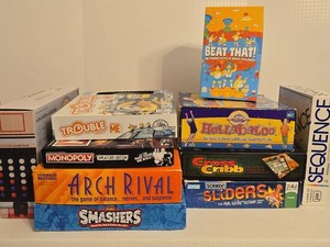 Lot of Assorted Family Board Games Sequence Monopoly Trouble Beat That