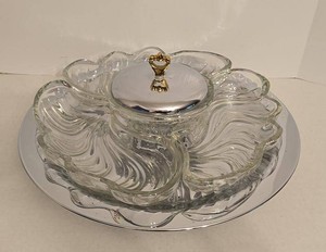 Vintage Kromex Vogue 4-Piece Glass Relish Tray Server Set