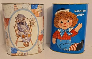 Cheinco Holly Hobbie & Raggedy Ann Andy Metal Wastebaskets