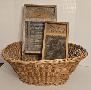 Antique Washboards & Wicker Basket Farmhouse Decor Mixed Lot