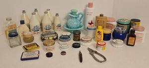 Vintage Personal Care Bottles Tins Milk Glass Lot w Old Spice