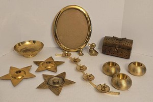 Lot of Vintage Brass Decor Frame Candle Holders Box Ducks Bowl