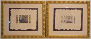 Pair of Signed Abstract Framed Paper Art Prints